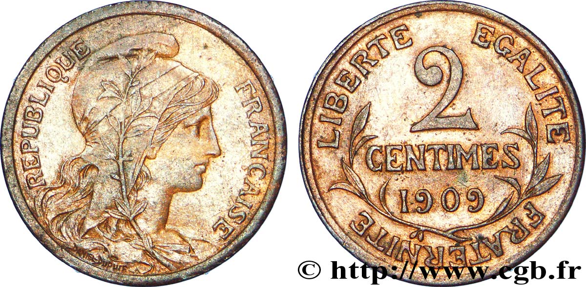 2 centimes Daniel-Dupuis 1909  F.110/12 XF 