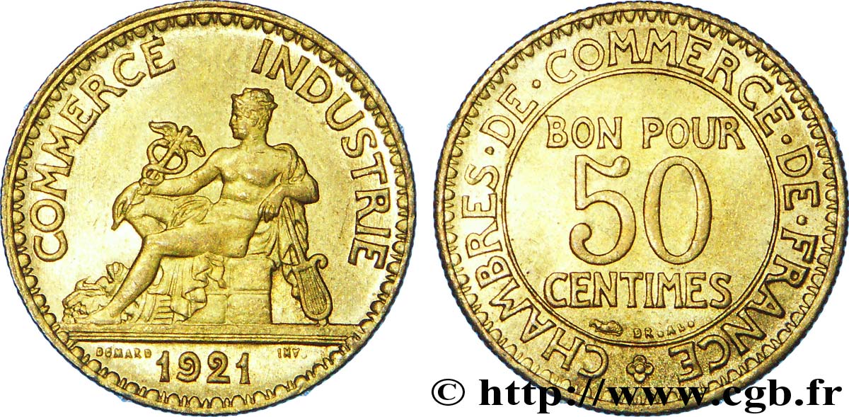 50 centimes Chambres de Commerce 1921  F.191/3 AU 