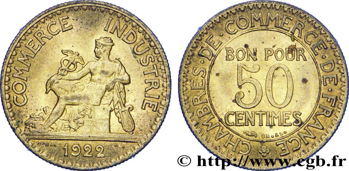 50 centimes Chambres de Commerce 1922  F.191/4 SUP 