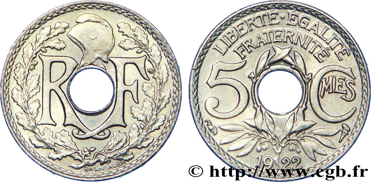 5 centimes Lindauer, petit module 1922  F.122/4 AU 