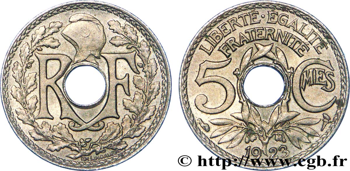 5 centimes Lindauer, petit module 1923  F.122/6 AU 