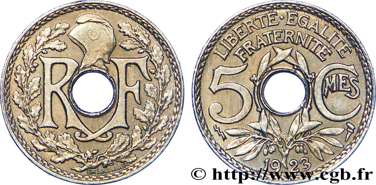 5 centimes Lindauer, petit module 1923 Poissy F.122/7 XF 