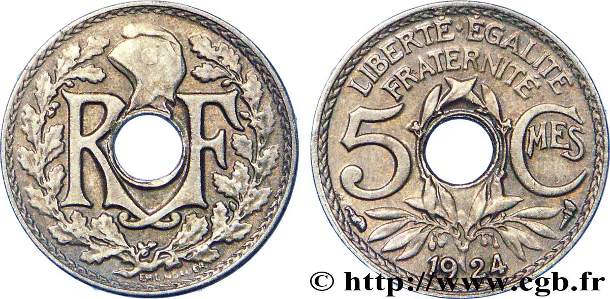 5 centimes Lindauer, petit module 1924  F.122/8 XF 