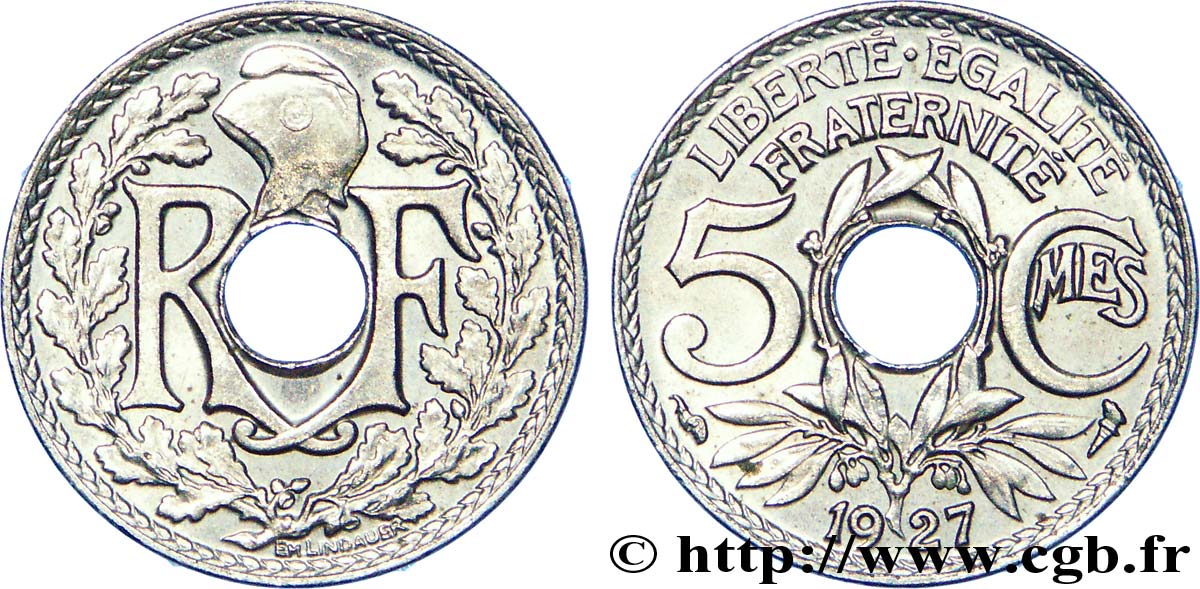 5 centimes Lindauer, petit module 1927  F.122/12 VZ 