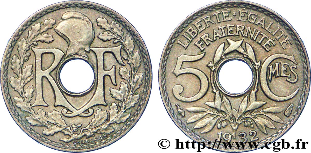 5 centimes Lindauer, petit module 1932  F.122/15 XF 