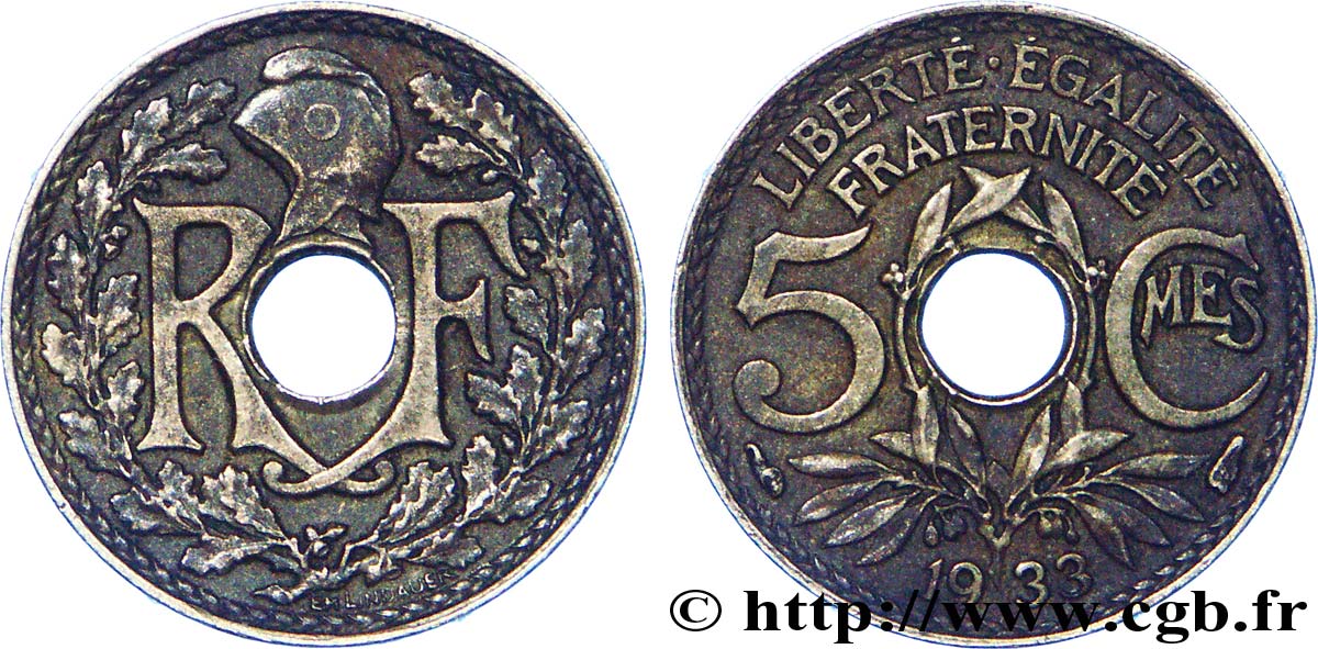 5 centimes Lindauer, petit module 1933  F.122/16 TTB 