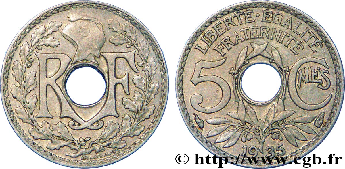 5 centimes Lindauer, petit module 1935  F.122/18 XF 