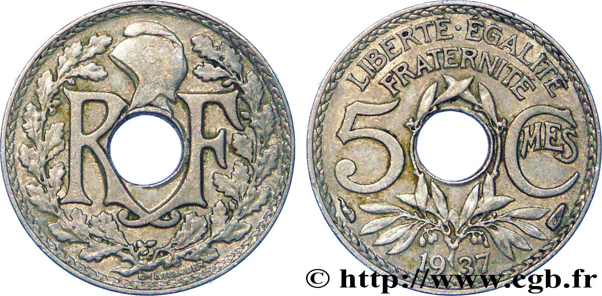 5 centimes Lindauer, petit module 1937  F.122/20 XF 