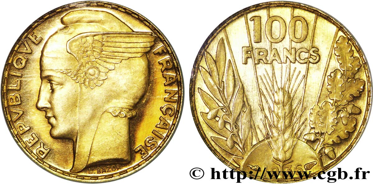 100 francs or, Bazor 1936  F.554/8 FDC 
