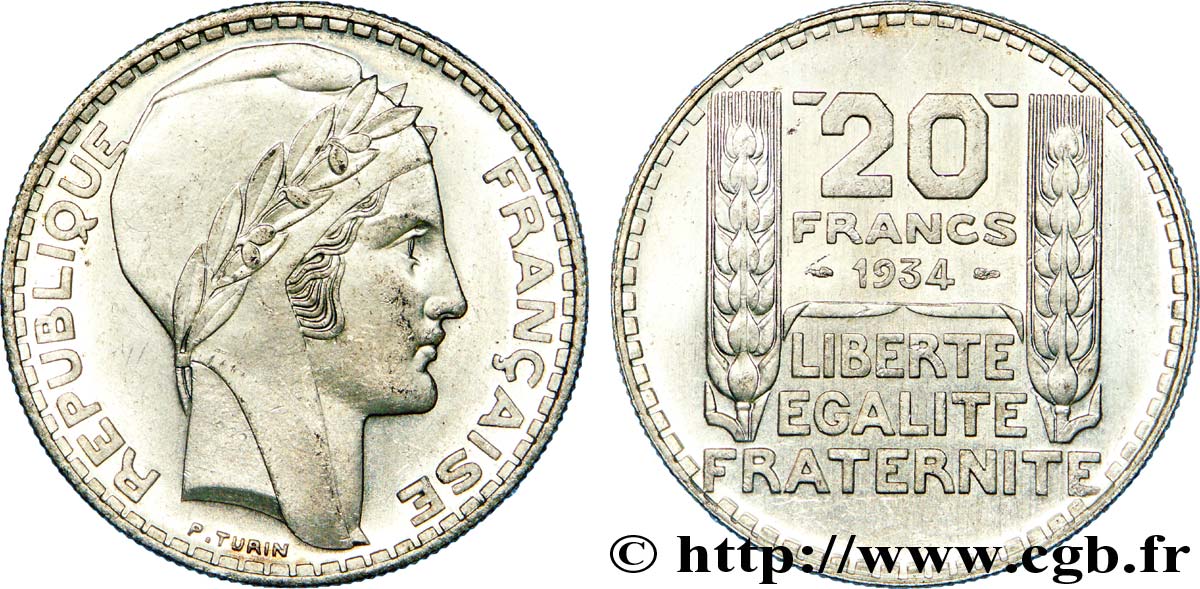 20 francs Turin 1934  F.400/6 SUP 