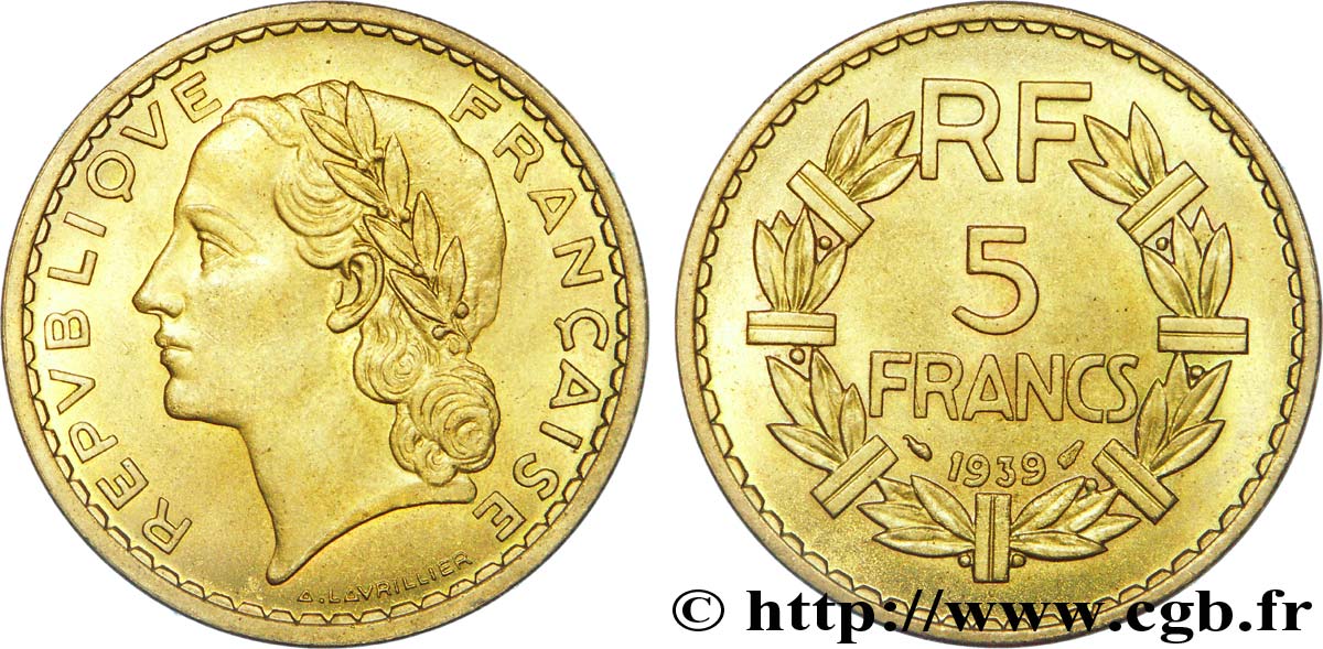 5 francs Lavrillier, bronze-aluminium 1939  F.337/3 SC 