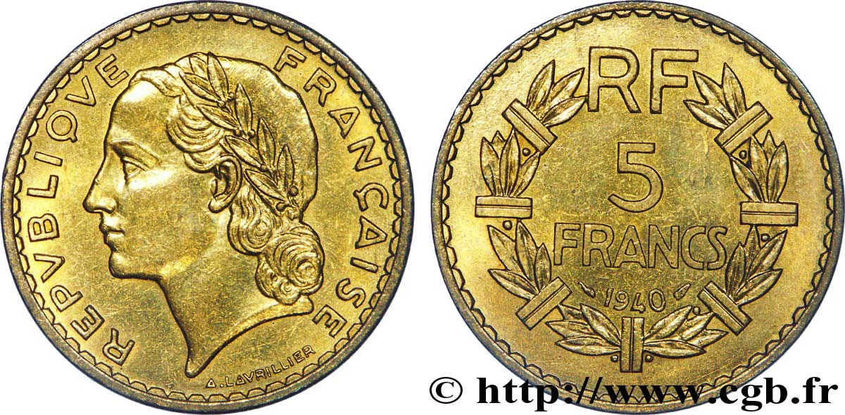5 francs Lavrillier, bronze-aluminium 1940  F.337/4 EBC 
