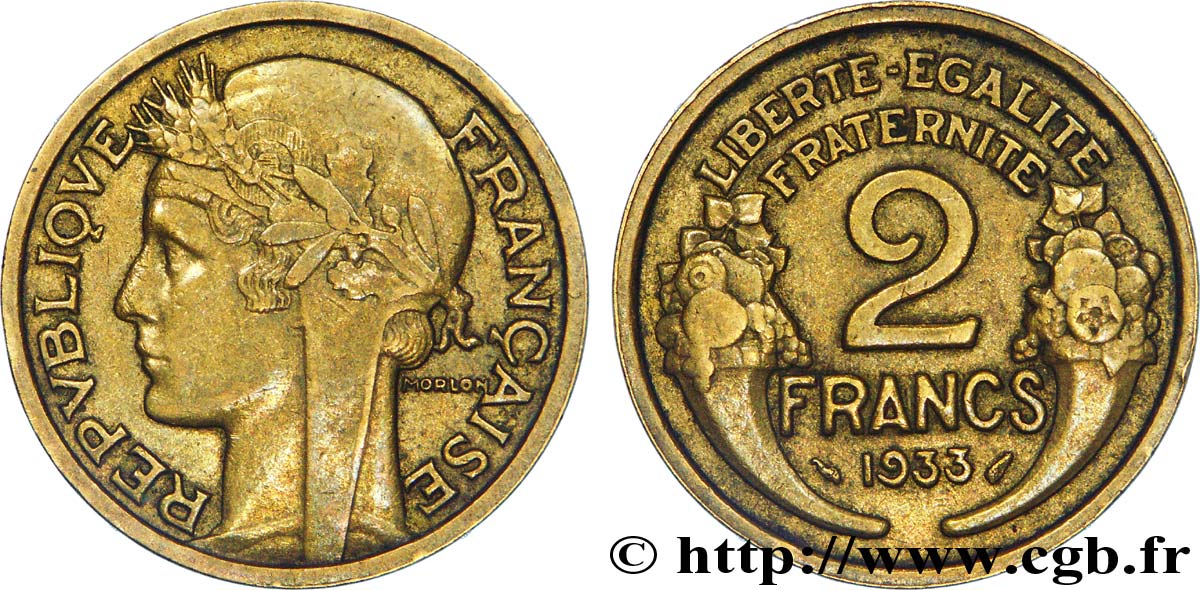 2 francs Morlon, gros “2” 1933  F.268/5 XF 