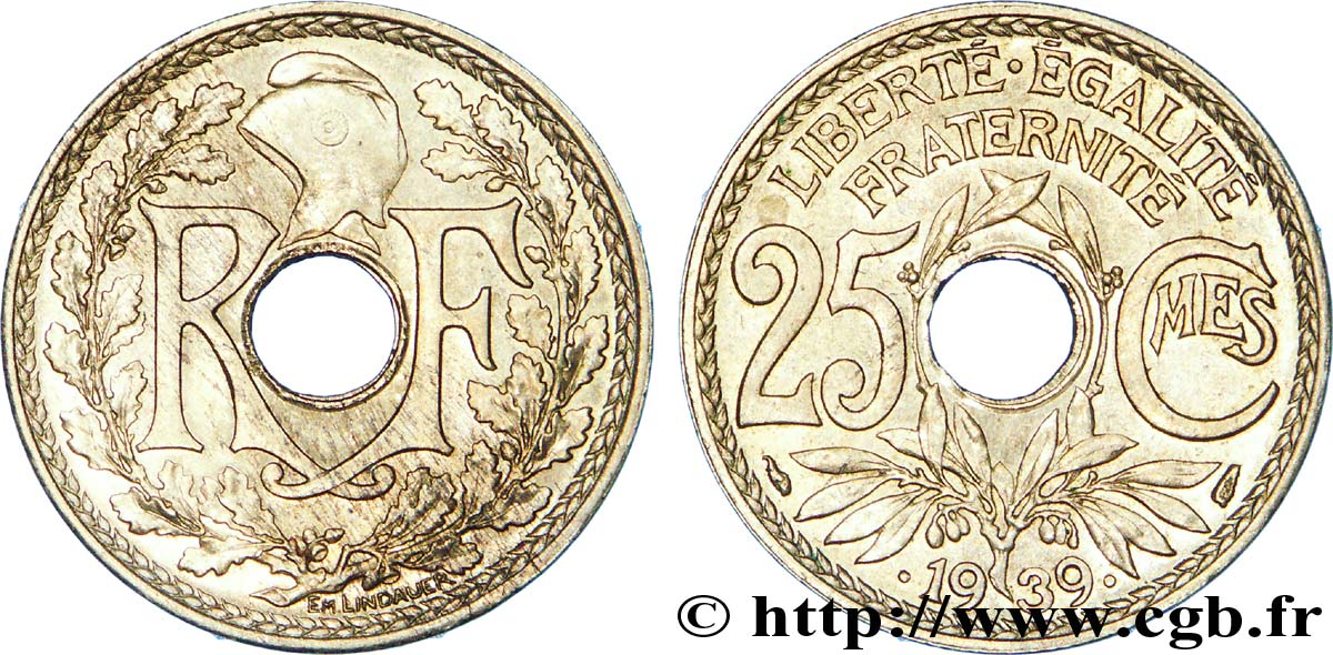 25 centimes Lindauer, maillechort 1939  F.172/3 SUP 