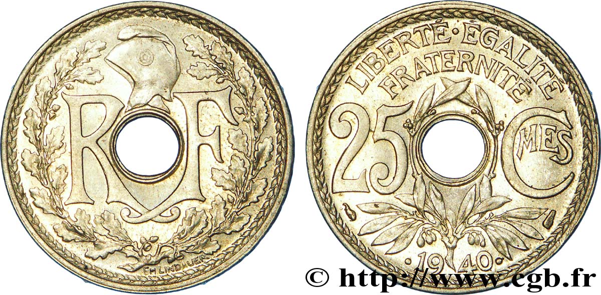 25 centimes Lindauer, maillechort 1940  F.172/4 SPL 