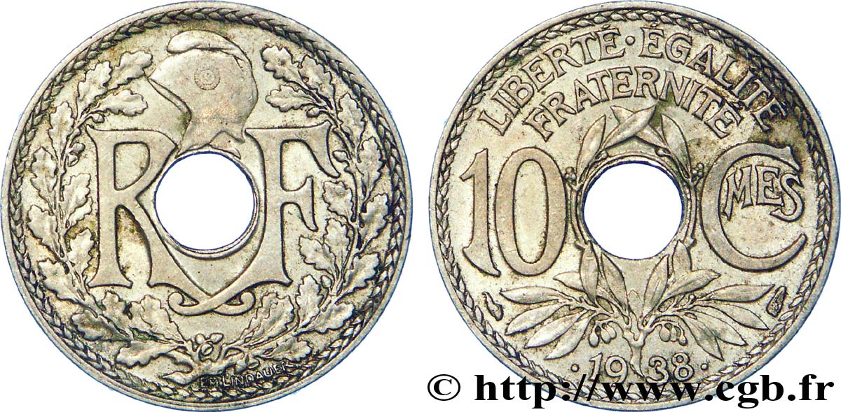10 centimes Lindauer, maillechort 1938  F.139/2 SUP 