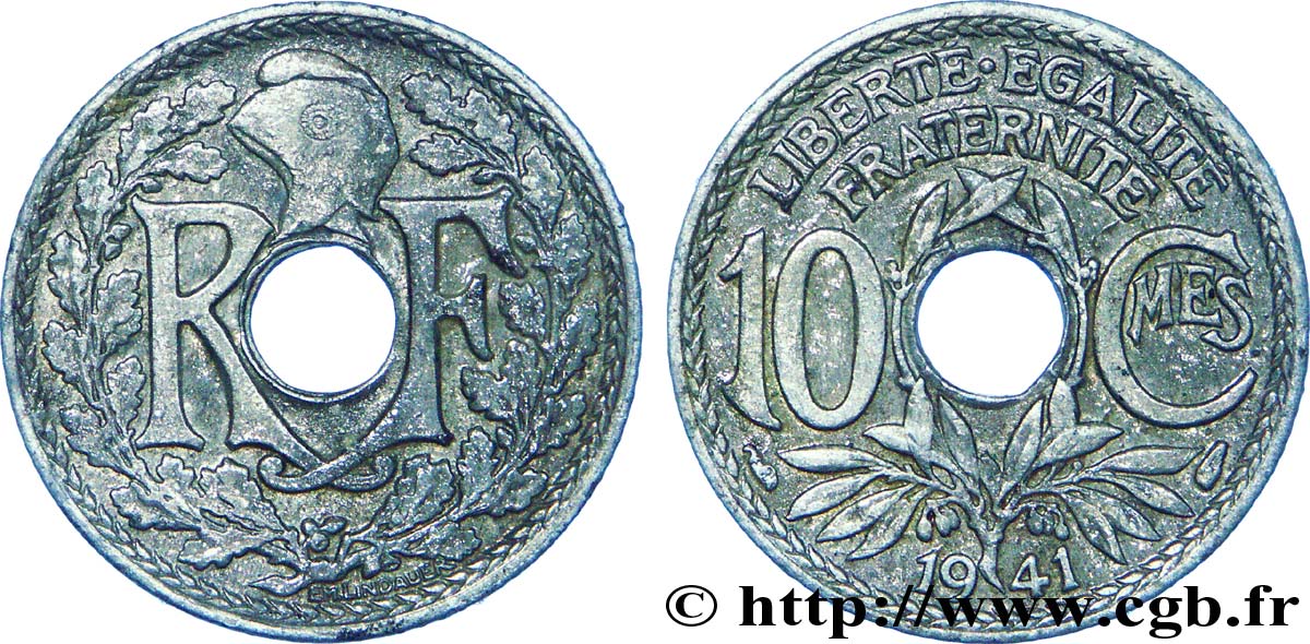10 centimes Lindauer, zinc, Cmes non souligné et millésime sans points 1941  F.140A/1 SS 