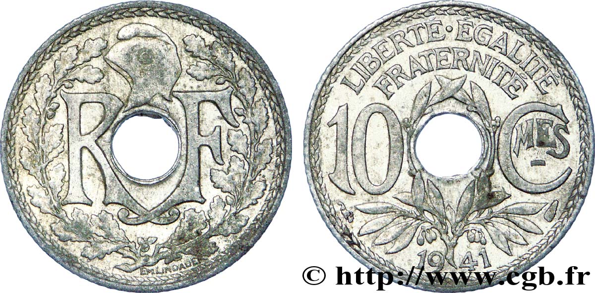 10 centimes Lindauer, zinc, Cmes souligné et millésime sans points 1941  F.140/1 VZ 