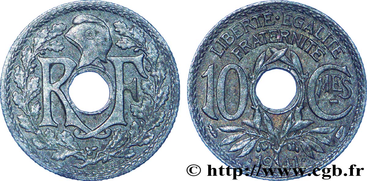 10 centimes Lindauer, zinc, Cmes souligné et millésime avec points 1941  F.140/2 XF 