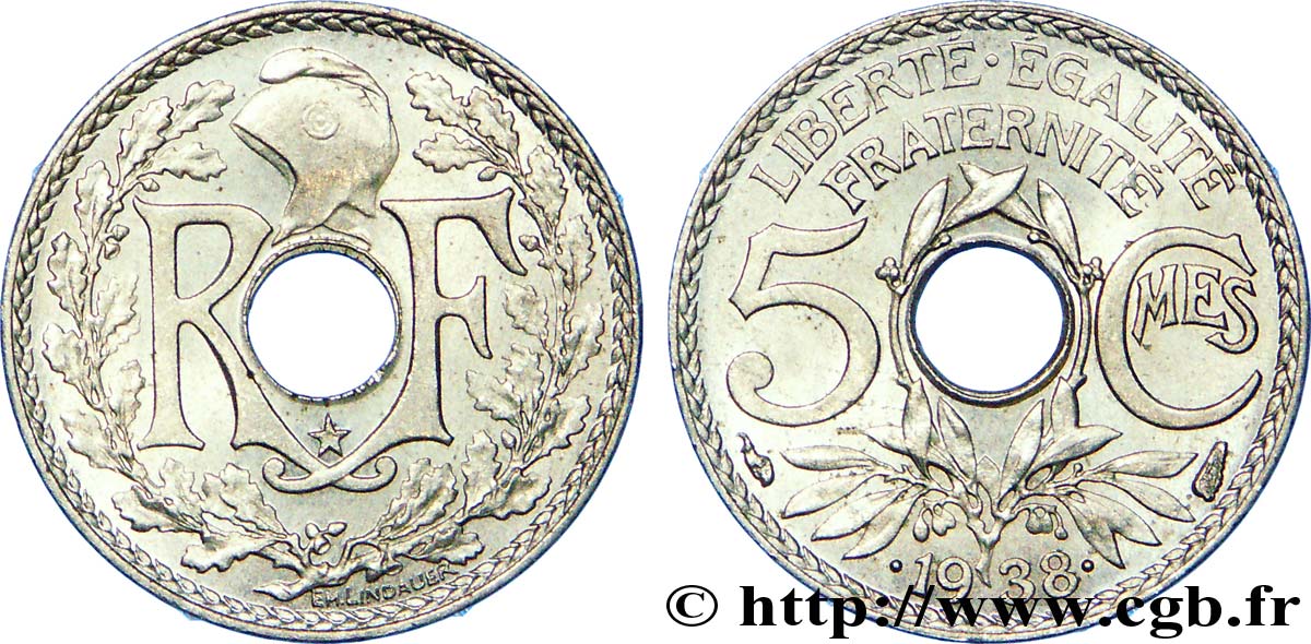 5 centimes Lindauer, maillechort, avec étoile 1938  F.123/1 MS 