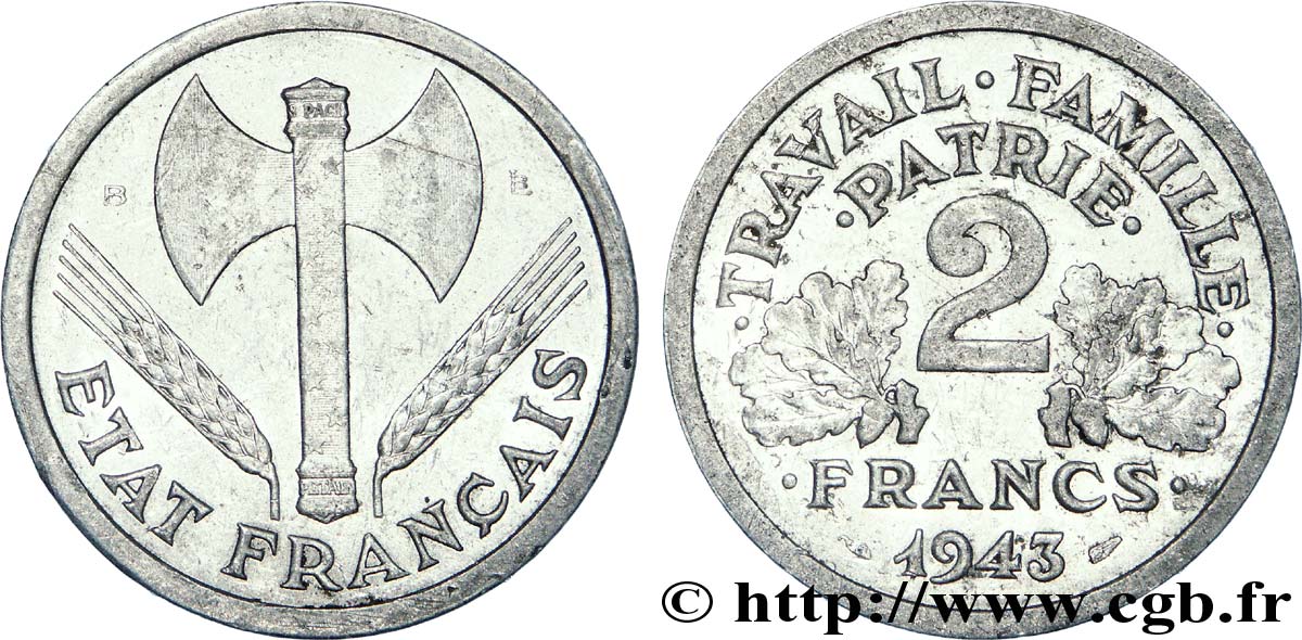 2 francs Francisque 1943 Beaumont-Le-Roger F.270/3 MBC 