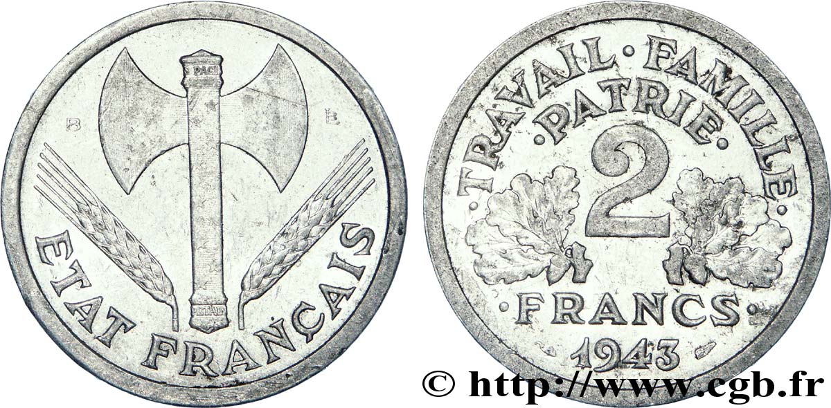 2 francs Francisque 1943 Beaumont-Le-Roger F.270/3 BB 