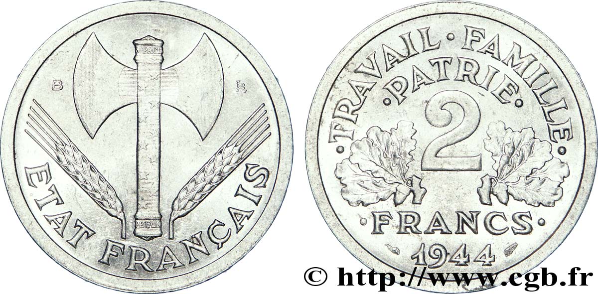 2 francs Francisque 1944 Beaumont-Le-Roger F.270/5 EBC 