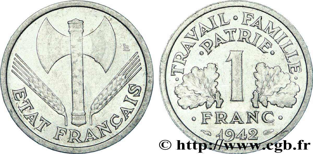 1 franc Francisque, lourde 1942  F.222/3 MBC 
