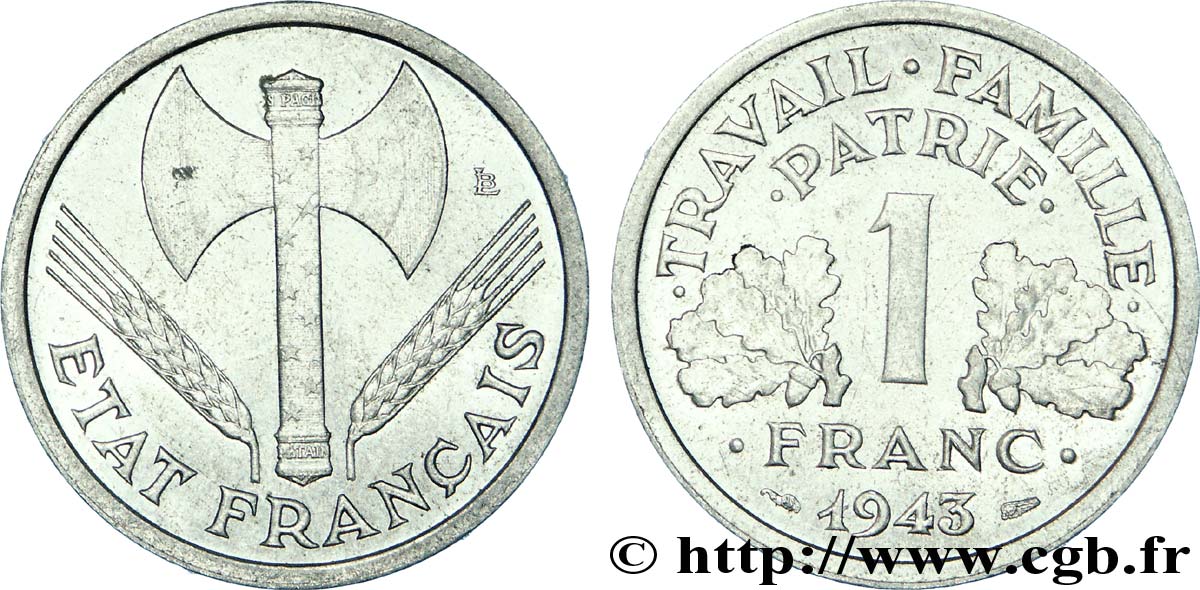 1 franc Francisque, légère 1943  F.223/3 VZ 