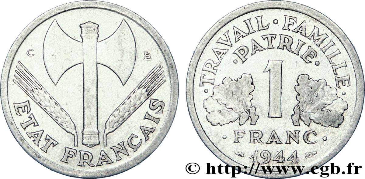 1 franc Francisque, légère 1944 Castelsarrasin F.223/7 XF 