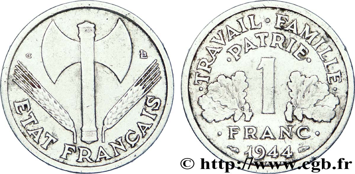 1 franc Francisque, légère, petit C 1944 Castelsarrasin F.223/8 MB 