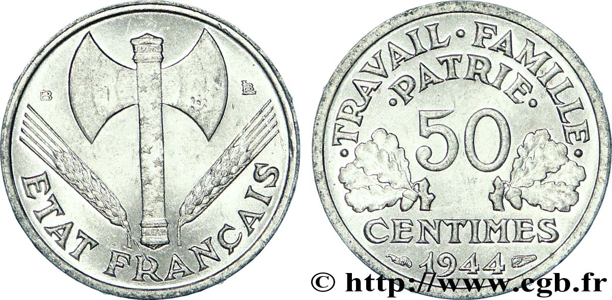 50 centimes Francisque, légère 1944 Beaumont-Le-Roger F.196/5 SUP 