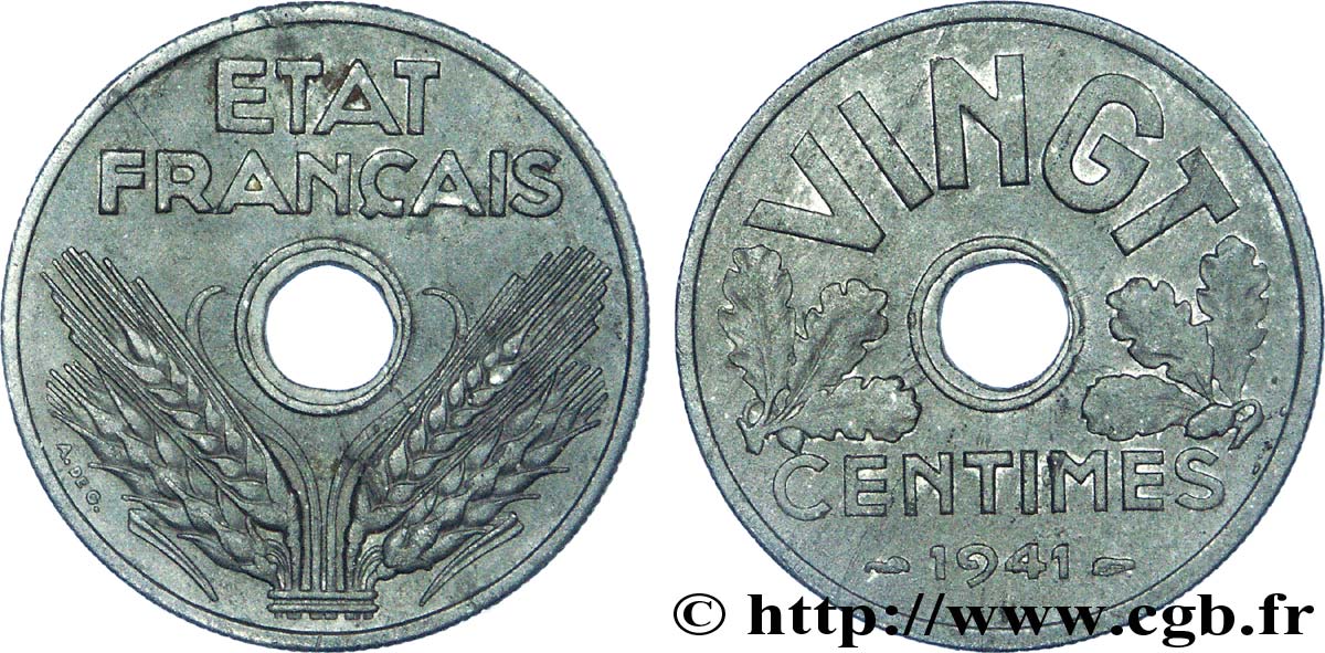 VINGT centimes État français 1941  F.152/2 TTB 