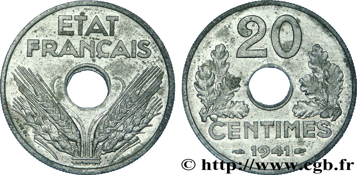 20 centimes État français 1941  F.153/2 EBC 