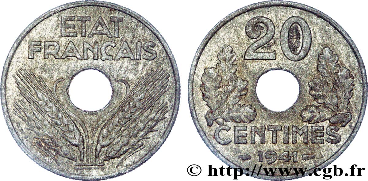 20 centimes État français 1941  F.153/2 XF 