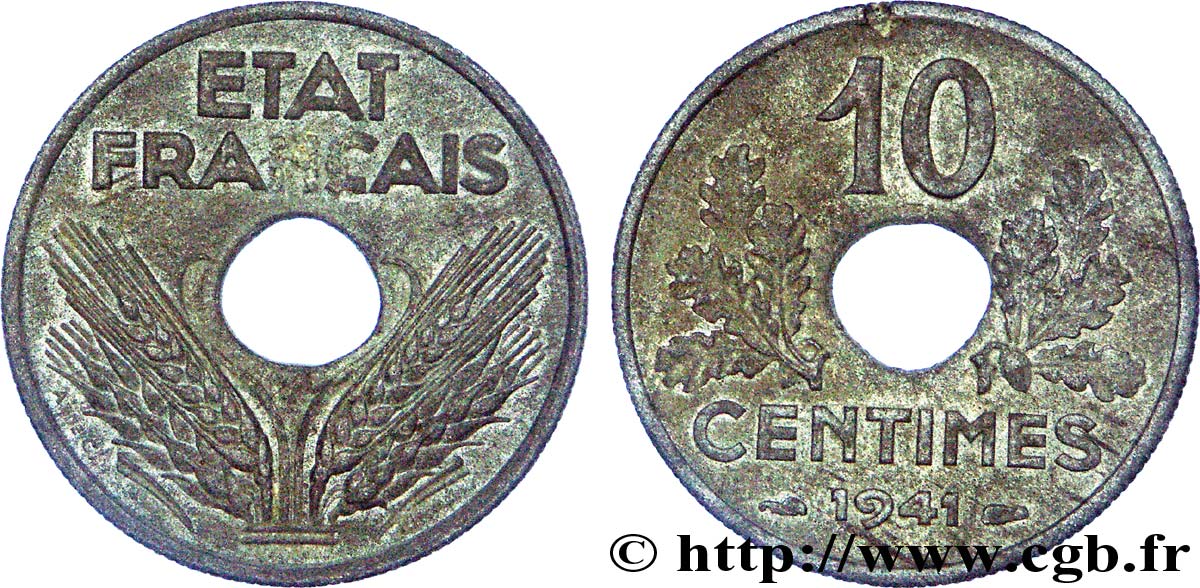 10 centimes État français, grand module 1941  F.141/2 XF 