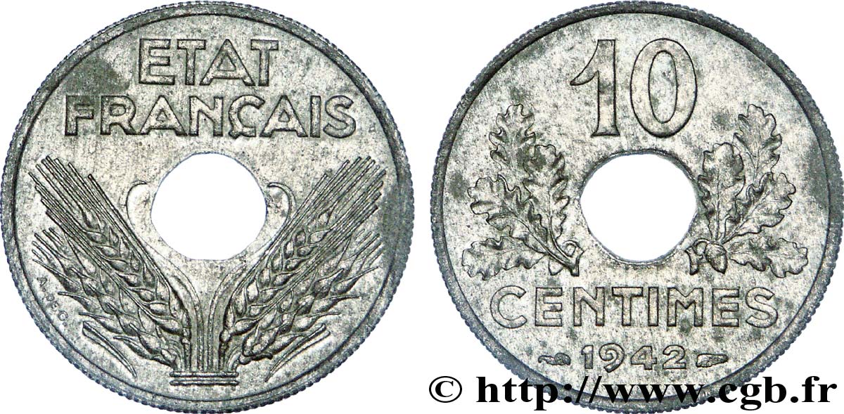 10 centimes État français, grand module 1942  F.141/4 TTB 