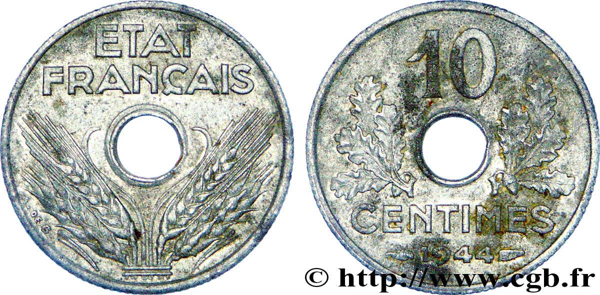 10 centimes État français, petit module 1944  F.142/3 MBC 