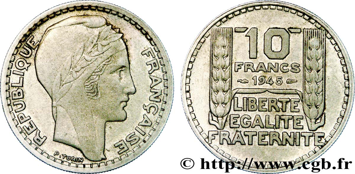 10 francs Turin, grosse tête, rameaux courts 1945  F.361A/1 MBC 