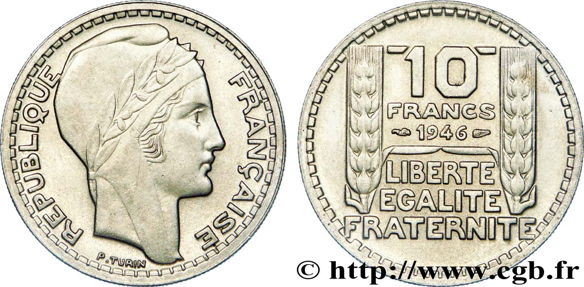 10 francs Turin, grosse tête, rameaux courts 1946  F.361A/2 SUP 