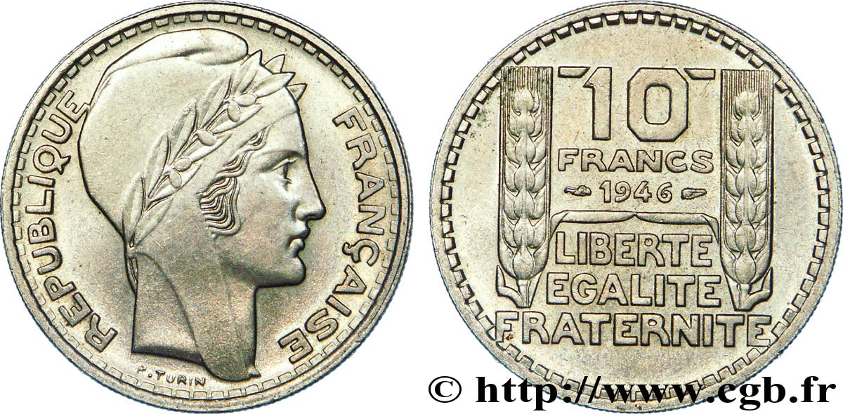 10 francs Turin, grosse tête, rameaux longs 1946  F.361/3 AU 