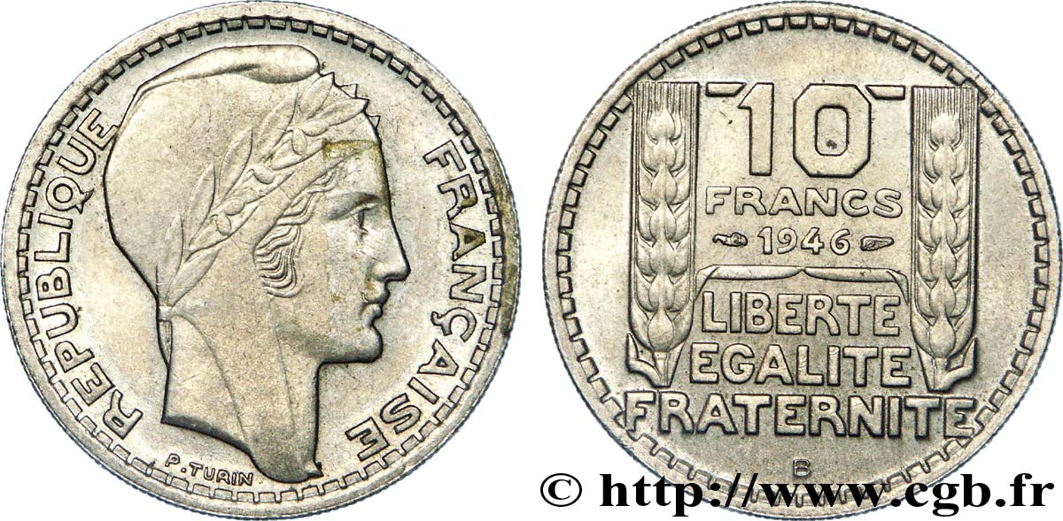 10 francs Turin, grosse tête, rameaux courts 1946 Beaumont-Le-Roger F.361A/3 EBC 