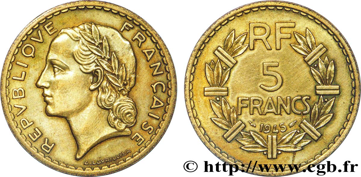 5 francs Lavrillier, bronze-aluminium 1945  F.337/5 EBC 