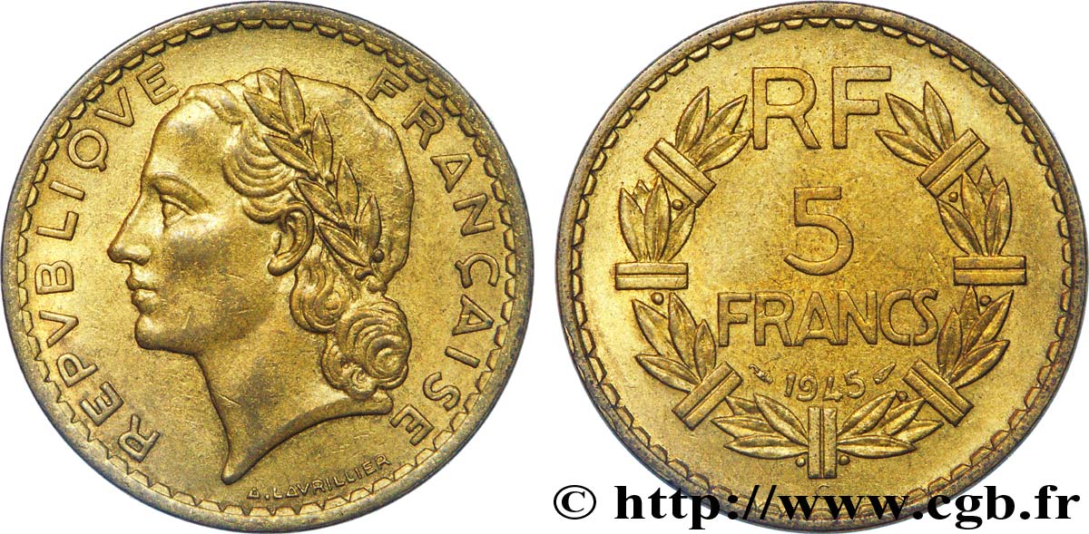 5 francs Lavrillier, bronze-aluminium 1945 Castelsarrasin F.337/6 EBC 