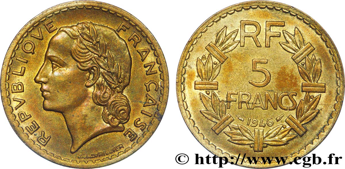 5 francs Lavrillier, bronze-aluminium 1946  F.337/7 EBC 