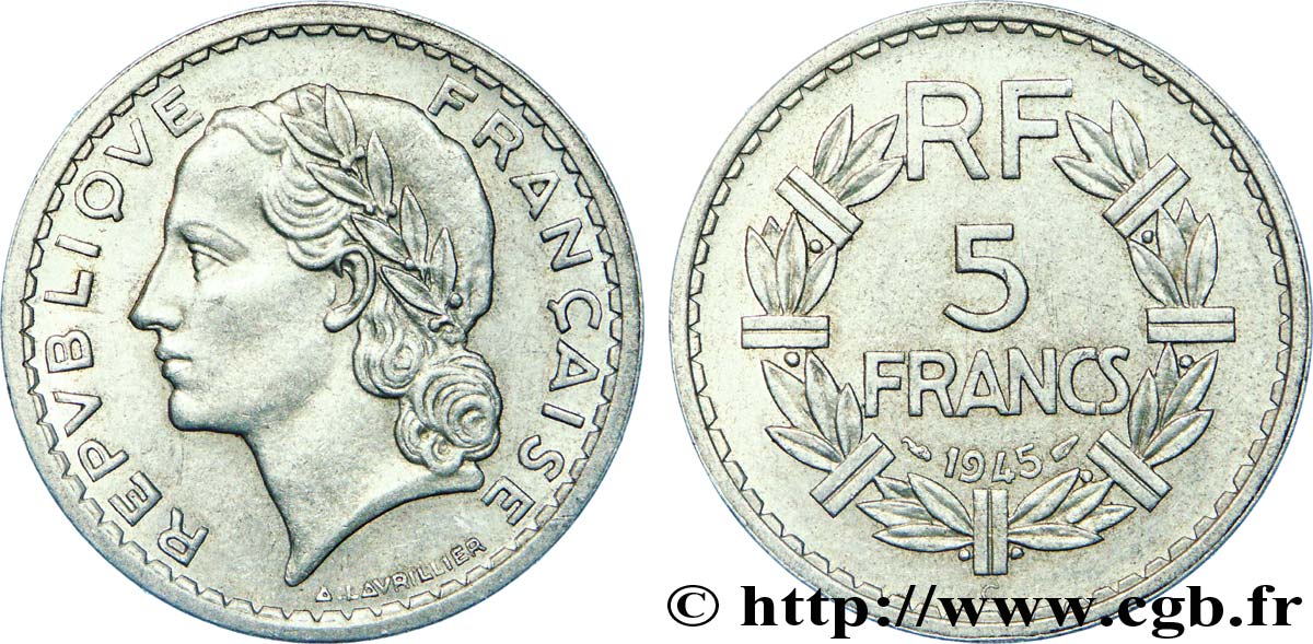 5 francs Lavrillier, aluminium 1945 Castelsarrasin F.339/5 XF 
