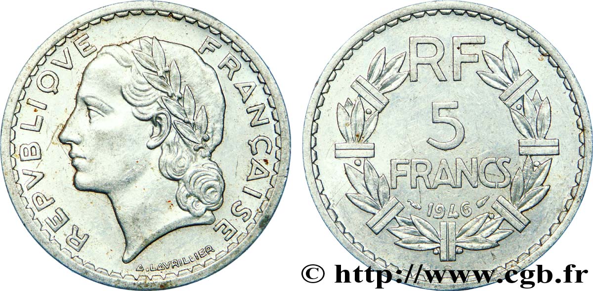 5 francs Lavrillier, aluminium 1946 Beaumont-Le-Roger F.339/7 TTB 