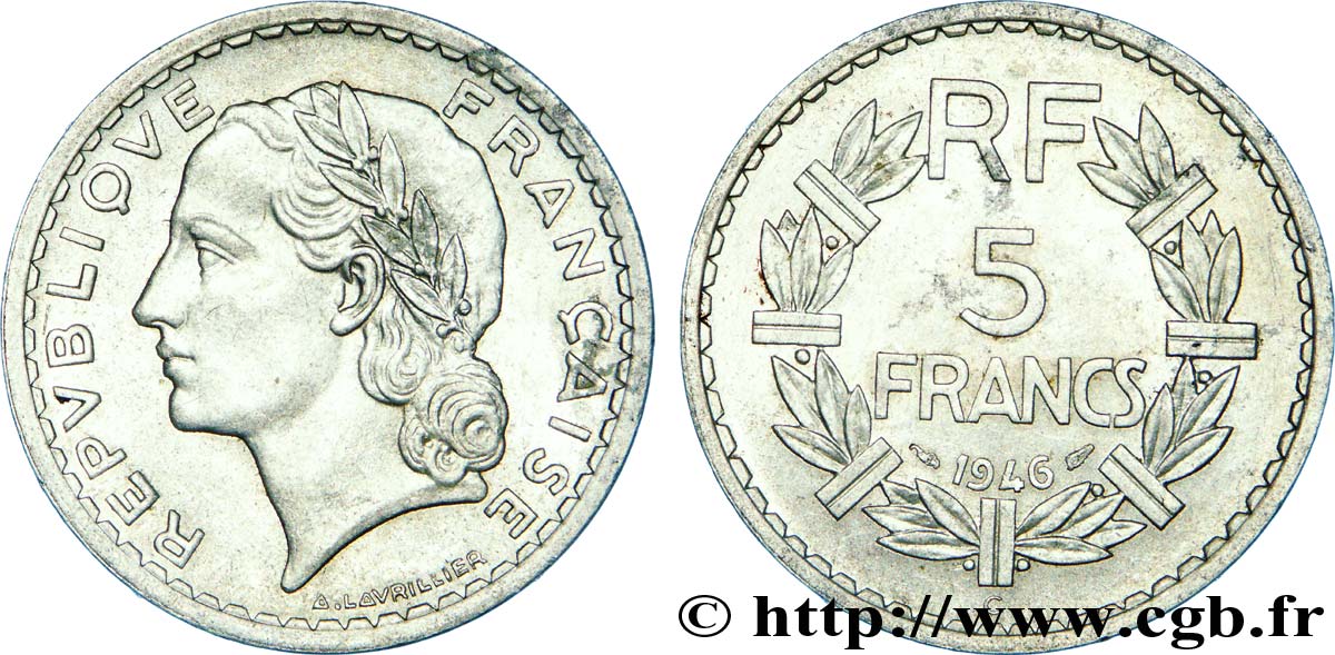 5 francs Lavrillier, aluminium 1946 Castelsarrasin F.339/8 EBC 