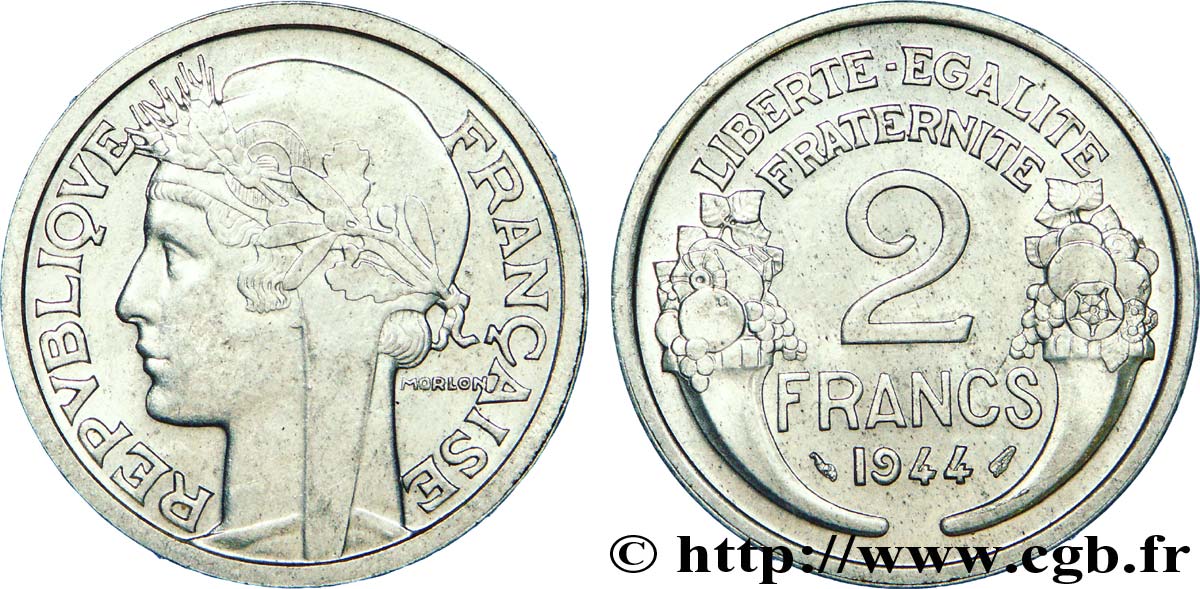 2 francs Morlon, aluminium 1944  F.269/4 SUP 