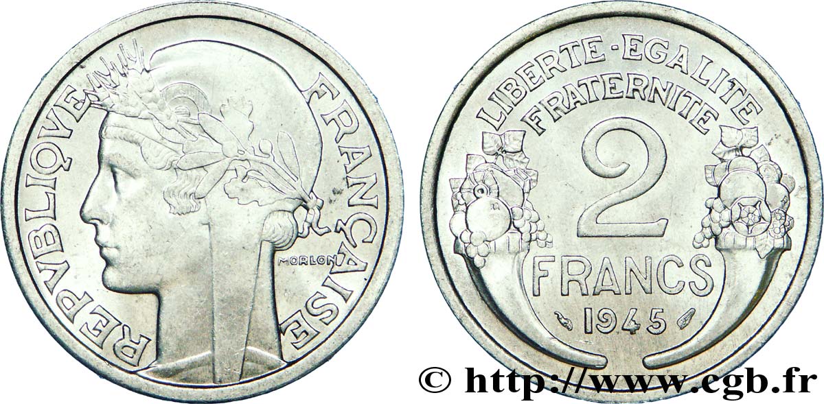 2 francs Morlon, aluminium 1945  F.269/5 EBC 